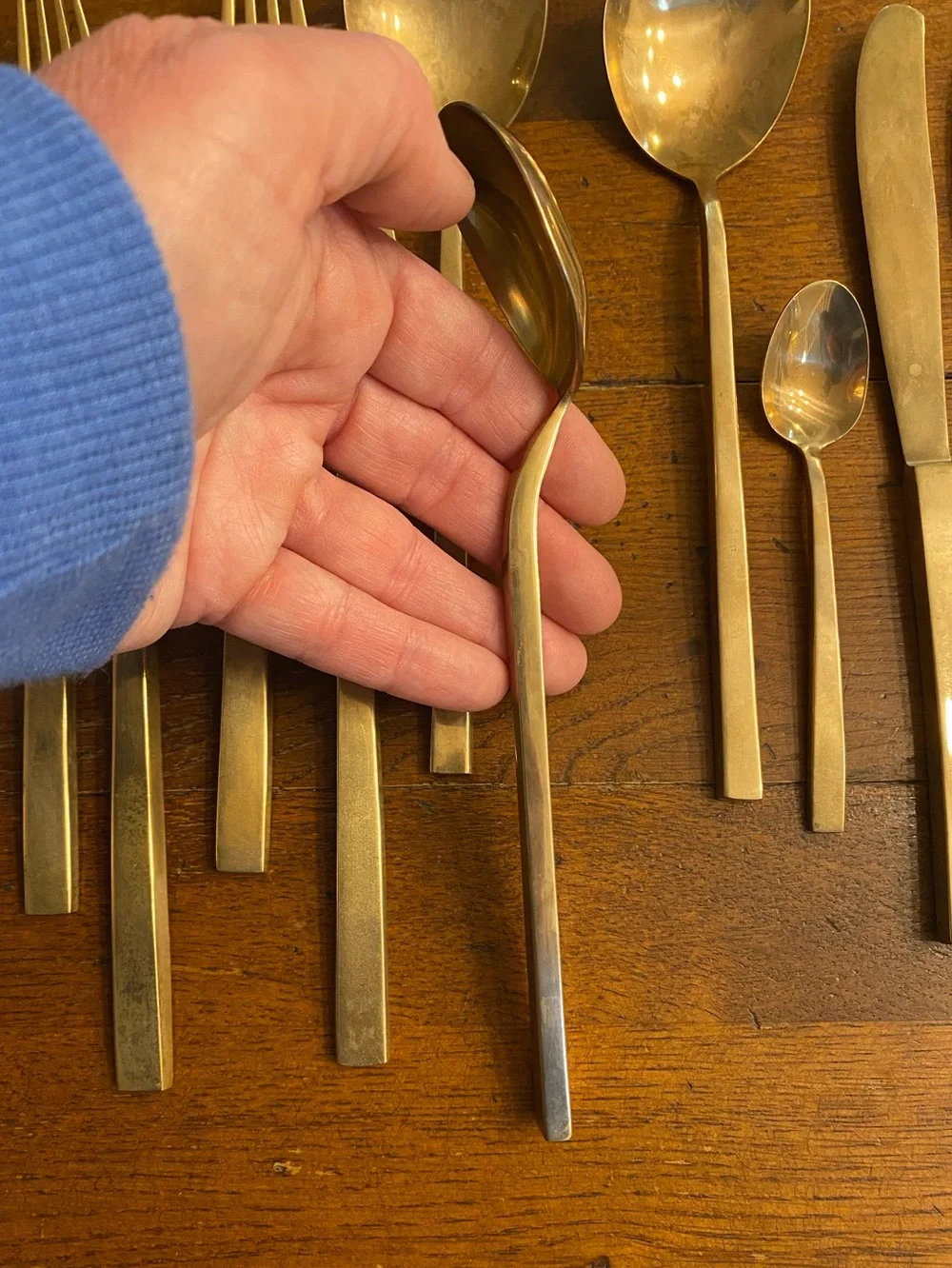 VTG Siam Gold ToneSolid Nickel Bronze Flatware Set 17 Pieces MCM Thailand